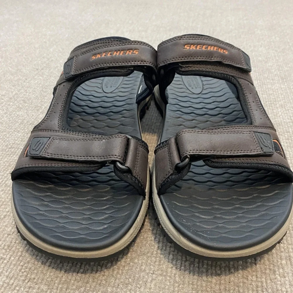 Skechers Relaxed Fit Sandals Mens Size 14 Brown Hook & Loop Slide Trail 205108